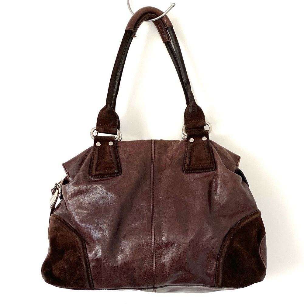Francesco Biasia Brown Leather Suede Satchel Shoulder Handbag Urban Casual Chic